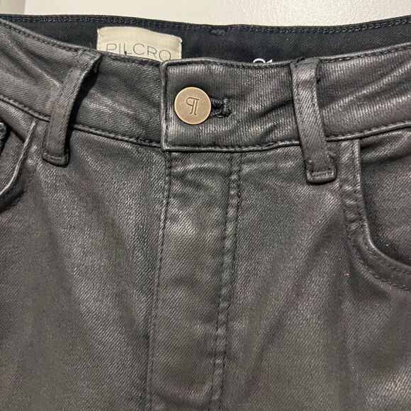 Anthropologie Pilcro Women's Yaya Coated Mid- Rise Crop Flare Jeans Black Sz 31 - Picture 5 of 15